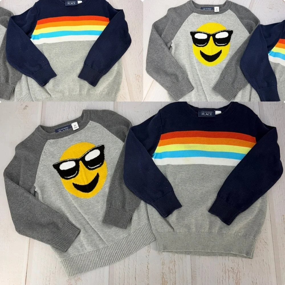 Children’s Place 2pc Sweater Bundle Emoji Rainbow Boys 3T‎